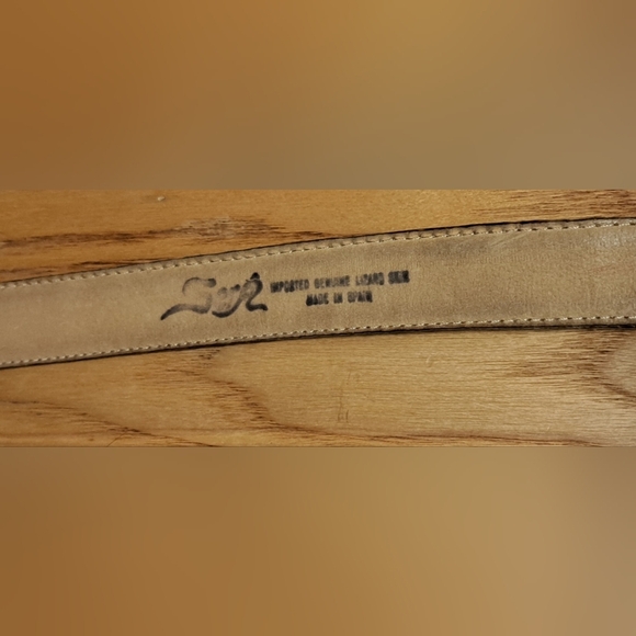 Vintage Sera Olive Brown Exotic Lizard Neutral Boho Casual Quiet Lux Belt 41in - Picture 6 of 6